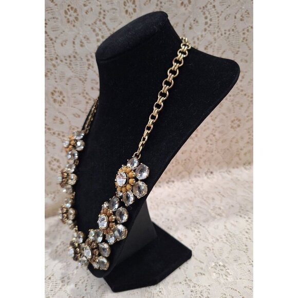 EUC J. Crew Vintage-Inspired Gold-Tone Crystal Floral Statement Necklace - Picture 3 of 7